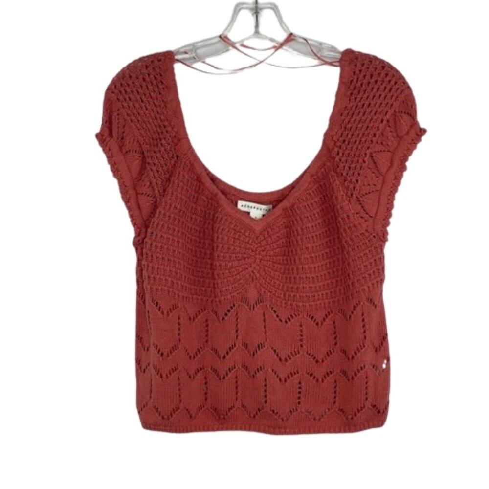 Aeropostale Orange Mauve open knit crop blouse size XL